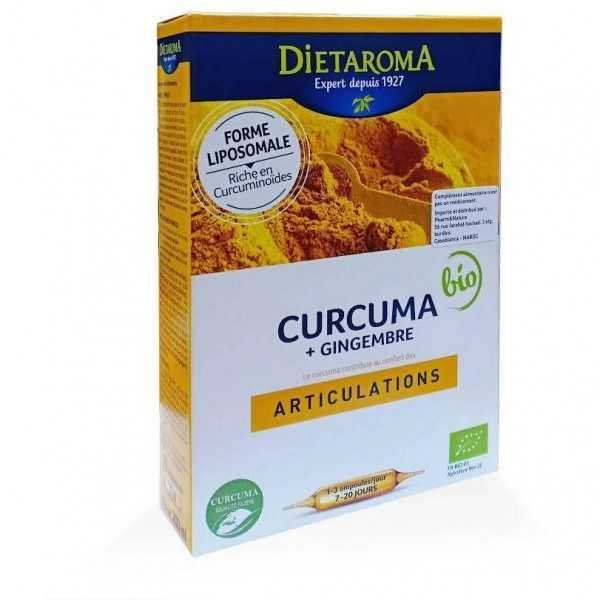 Dietaroma Curcuma + Gingembre Bio – 20 Ampoules, Complément Alimentaire